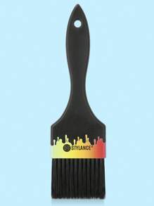 1pc Professional Salon Style Black Color Printed Soft Nylon Bristle Hair Brush With Comb Teeth, Hair Dyeing Tool