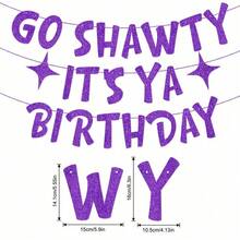 DIY 串闪粉 1 件 Go Shawty It's Ya Birthday 趣味生日金色闪光横幅 - 生日派对用品、创意和礼物 - 21 岁、30 岁、40 岁、50 岁、60 岁、70 岁、80 岁成人生日装饰、圣诞节