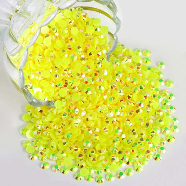 1100Pcs/2100Pcs Lemon Yellow AB Flat Back Resin Rhinestones Beads, 2mm 3mm 4mm 5mm 6mm Non-Hotfix Flatback Round Jelly Resin Rhinestones Gems For DIY Jewelry Craft, Nail Art Decoration, Face Makeup, Making Accessories, Shoes, Clothes, Bags