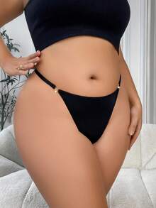 1 szt. Damskie majtki plus size w jednolitym kolorze z kryształkami, oddychające, dzianinowe, seksowne stringi, Rave