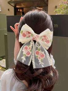 蝴蝶结、丝带、发夹、新款蕾丝刺绣、弹簧夹、鳄鱼皮发夹、厂家后脑勺、网红发夹