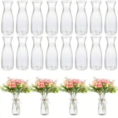 2/5/8/10 piezas Jarrones de plástico a rayas, jarrones de vidrio transparente para arreglos florales, manualidades, adecuados para ramos, decoración, vacaciones, hogar, mesa de comedor, boda, fiesta, decoración del hogar, decoración de la habitación, florero