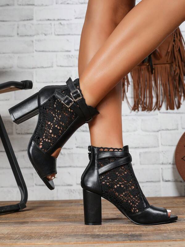 بوت نسائية ذات كعب سميك عالي مفتوحة الأصابع للخريف/الشتاء 2025، كاجوال للخارج، كعب سميك عالي مفتوح، صنادل كعب سميك نسائية