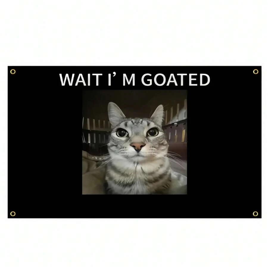 1pc "Wait, I'm A Goat" Funny Cat Banner, 3x5 Ft, Double-Layered Polyester Canvas With Brass Grommets, Indoor/Outdoor Decorative Sign, Mother's Day/Father's Day Gift, Party Decoration, Home Decor, Birthday Decoration - Black - View 1