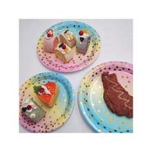 Round Disposable Paper Plates For All Occasions - 100 Pack - 50 X 9" And 50 X 7" Dinner Plates, Golden Foil Polka Dots , White And Gold Party Supplies - Rainbow - 查看 6