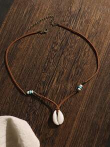 A New European And American Simple Style Plush Rope Shell Necklace, A Popular Simple And Advanced Feeling Minority Clavicle Chain Jewelry For Men And Women - Brown - View 6