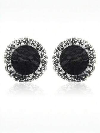 1 Pair Sexy Lace Printed Nipple Cover With Black Bow, Invisible Bust Lift Tape, Rave