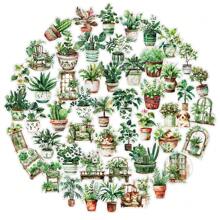 50Pcs Transparent Stickers Green Plant Stickers Clear Stickers Cartoon 3D Plant Stickers Garden Stickers Nature Stickers Aesthetic Stickers PET Waterproof Stickers For Water Bottle,Computer,Laptop,Phone,Luggage,Notebook,Fridge