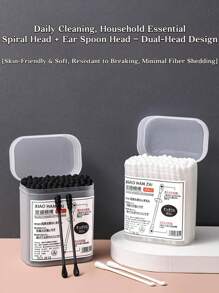 100pcs Cotton Swabs With Flip-Top Packaging - Anti-Pollution Sealed Design, Instant Use | Spiral Tip + Ear Scoop Double-Ended Cotton Buds, Cleaning Ear Canal/Precision Instruments | Soft & Tear-Resistant, Essential For Home & Travel, Great For Christmas & Halloween