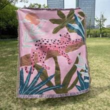 1pc Casual Leopard Pattern Bohemian Jacquard Tasseled Blanket, Versatile For All Seasons, Suitable For Camping, Sofa, Office, Bedroom And Living Room Decor