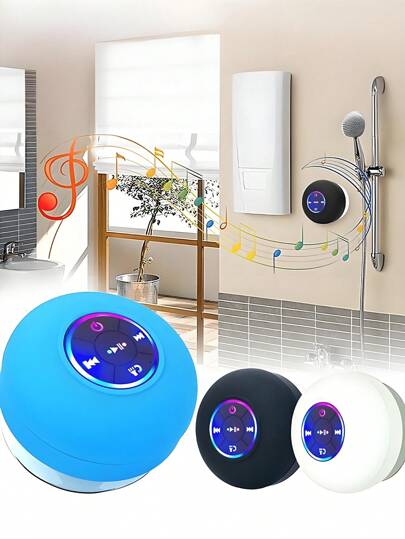Boxă wireless pentru duș, impermeabilă, Bluetooth 5.0, cu ventoză, boxă wireless pentru baie, carcasă impermeabilă, iluminare RGB cu lumină curcubeu, calitate a sunetului de înaltă definiție, microfon, poate răspunde la apeluri, durată lungă de viață a bateriei, răspuns ritmic, ventuză mare montată pe perete, suport pentru telefon cu funcție dublă, compactă și portabilă, textură prietenoasă cu pielea (capacitate baterie: 400mAh)