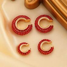 4pcs/8pcs Punk Hip-Hop Copper Inlaid Zirconia C-Shaped Clip-On Earrings Set, Simple & Stylish Jewelry For Women, Versatile Daily Wear