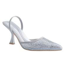 Women's Elegant Black Rhinestone-Embellished Slingback Pyramid Heels For Formal Events And Parties, Featuring Comfortable Block Heel And Sparkling Decoration - Silver - View 7