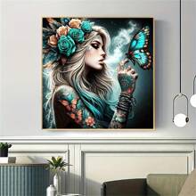 5D DIY Large Size Diamond Painting Kit For Beginners, Round Full Drill Canvas Art With Butterfly Girl Design, Perfect For Home Bedroom Entryway Study Bathroom Wall Decor, Festive Gift