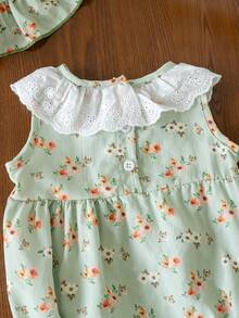 2pcs Newborn Baby Girl Cute&Stylish Sleeveless Bodysuit And Hat Set, Summer