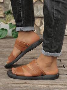 新款男士人字拖凉鞋防滑耐穿春夏男鞋，中式男士拖鞋，夏季度假时尚沙滩鞋 - 棕色 - 查看 4