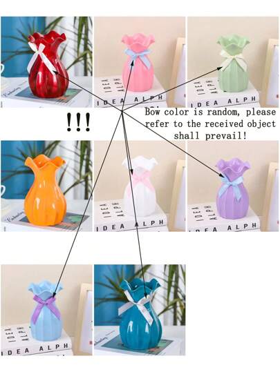 1PC Ceramic Look Plastic Vase Wit Unbreakable Tulips Roses Flowers Home Living Room, Tafel Birthday Graduation Room Moderne Flower Vases Dining Desktop, Bookshelf, Table, ation Simulated Dry Vase, view 9