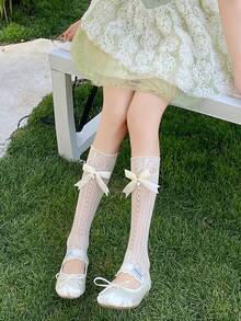 1 Pair Girls' Hollow Mesh Bow Knee High Leg Warmers, Breathable Casual Leg Warmers For Teens And Kids, Suitable For Birthday Party, Role Play, Party Decoration And Accessories - Multicolor - View 11