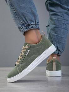 2025新款男士运动鞋、男士时尚休闲鞋、系带男鞋、滑板鞋、男士运动鞋、个性化街头男鞋 - 軍綠色 - 查看 5