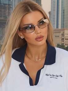 1PC European And American Summner New Y2K Sexy Girl Fashion Glasses, Letter Integrated Fashion Glasses, Y2K Slim Fit Wrap Around Fashion Glasses Beach Accessories For Women Glasses Shades For Summer Beach Vacation,Outdoor,Travel - 銀色 - 查看 5