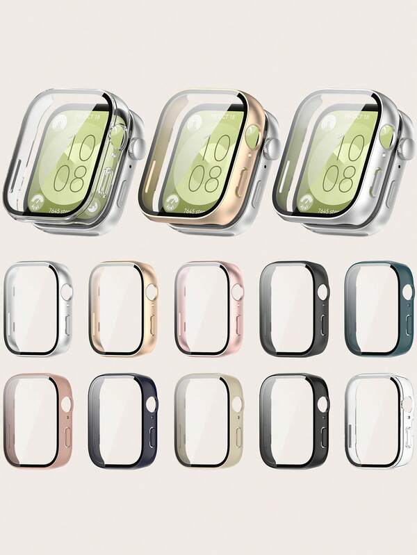 1 pieza Estuche de reloj unisex de estilo liso de PC con protector de pantalla de cristal templado, marco resistente a los arañazos de cobertura completa, compatible con Huawei Watch Fit 3, apto para uso diario