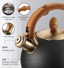 Tea Kettle & Tea Pot, 2.64 Quart  Stainless Steel Induction Whistling Tea Kettle For Stove Top Home Daily Use Teapot With Cool Touch Ergonomic Handle Polished Black - 黑色 - 查看 11