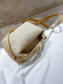 Mini Minimalist Straw Bag, New Woven Straw Handbag, Fashion Women's Bag, Multifunctional Shoulder Crossbody Bag, Summer Beach Gift For Girls, Ladies, Students, Summer Essential, Perfect For Vacation And Holiday, Beach Essential, Beach Supplies And Summer Necessity, Latest Holiday Bag - Beige - View 3