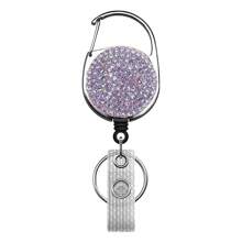 1pc Colorful Rhinestone Inlaid ABS Plastic Retractable Badge Reel, ID Card Holder With Belt Clip And 360 Degree Swivel Back To School