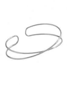 6pcs/Set Geometric Metal Bracelet Bangle With Leaf Design, Exaggerated Style Suitable For Party, Gathering, Gift And Daily Wear - Silver - View 3