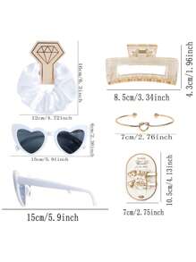 6-Piece Bridesmaid Proposal Gift Set: Champagne Satin Soft Scrunchies, Bride-To-Be Hair Clips, Heart-Shaped Sunglasses, Diamond Pen, Square Hair Claw Clips, Fashion Gift For Girls, Wedding Party