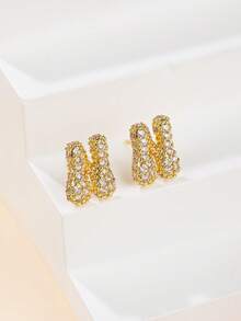 1 对泡泡首字母耳钉精致泡泡方晶锆石 26 个字母 A-Z 个性化名字耳钉情人节珠宝生日礼物适合女士和女孩 - 耳環 - 查看 23