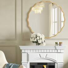 Wall Decoration Modern Sun Flower Wave Mirror Aluminum Alloy Frame Round Mirror Bathroom Bedroom Living Room House Office Entrance