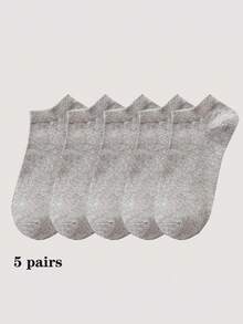 5 Pairs Of Solid Color Short Socks Breathable Casual Boat Socks, Casual Socks, Sports Socks, Comfortable And Breathable, Suitable For Daily Wear And Back To School Season - Multicolor - View 9