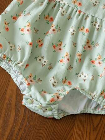 2件套新生女宝宝可爱时尚无袖连体衣和帽子套装，夏季