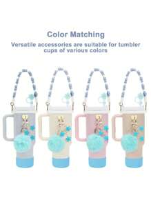 7 Peças Conjunto Branco Compatível com Cup 30 Oz 40 Oz, Incluindo 1 Peça Alça para Garrafa de Água, 1 Peça Tampa de Palha de Silicone, 1 Peça Capa de Silicone para Copo e 2 Peças de Acessórios com Pingentes, Suprimentos para Volta às Aulas
