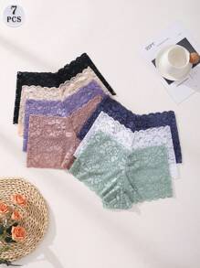 7 PCS Women's Sexy Lace Splicing Boxer Shorts Mid Waist Seamless Panties Comfortable And Breathable Briefs Tummy Control &Butt Lifter Stretch Underwear Lingerie