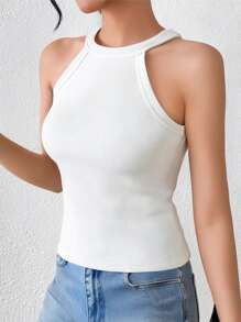 Women's Summer Casual Tank Top, Ribbed Camisole With Padded Chest, Sleeveless Solid Color T-Shirt