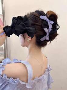 1 件女士双面蝴蝶结爪发夹，复古优雅高端发夹适合日常佩戴发夹发夹发夹发夹发夹发夹，爪夹