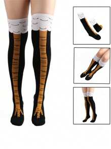 1 par/3 pares de calcetines largos hasta la rodilla con estampados gráficos abstractos divertidos de patas de pollo para hombres