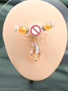 2Pcs Fake Nipple Rings For Women Sparkling Non-Piercing Dangle Nipplerings Nipple Fake Nipple Piercing Jewelry Sexy Women Clothing Accessories