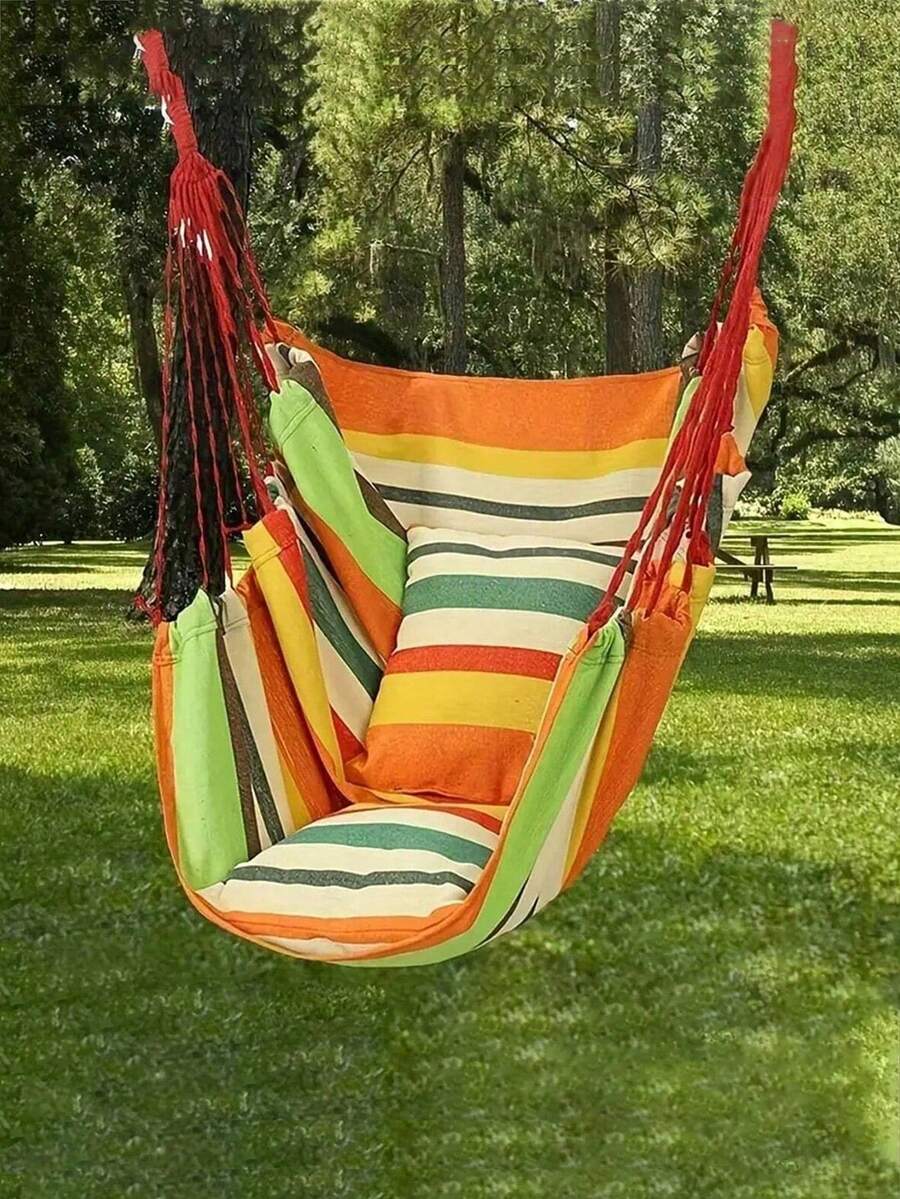 1pc Deluxe Outdoor Canvas Hammock Chair - Heavy Duty, Weather-Resistant Fabric Swing For Adults, Indoor & Outdoor Leisure, Home, Garden, Camping, Relaxation And Autumn Rocking