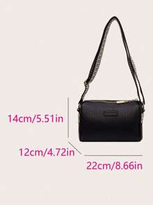 Schwarze PU-Leder Schulter Umhängetasche, Kissen-Tasche, Metall-Reißverschluss, Hahnentritt Schulterriemen, Markenlogo, Metall-Schnalle, Aufbewahrung für kleine Gegenstände, einfach und modisch, weiche Textur, abriebfest, geeignet für tägliche Reisen, Einkaufen, Pendeln, Dates und zum Sitzen in Cafés