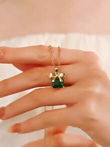 1pc Minimalist Retro Cubic Zirconia Bow Pendant Necklace, Women's Daily, Party, Date, Mother's Day Gift