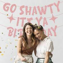 DIY 串闪粉 1 件 Go Shawty It's Ya Birthday 趣味生日金色闪光横幅 - 生日派对用品、创意和礼物 - 21 岁、30 岁、40 岁、50 岁、60 岁、70 岁、80 岁成人生日装饰、圣诞节