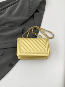 Nouveau sac à épaule mini en couleur unie avec gaufrage en PU, sac banane de style de rue pour le transport, sac à main carré minimaliste pour dame avec chaîne