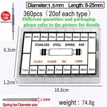 A Set Of 360 Roots 8mm-25mm Stainless Steel Spring Bars Watch Strap Spring Pins Bracelet Repair Tools Watch Band Link Pin Watchband Accessories