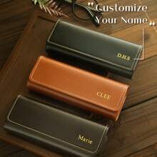 1pc Customized Engraved Faux Leather Eyeglasses Case, Suitable For Men And Women - Minimalist Style Glasses Frame With Personalized Letters - Durable And Easy To Clean - Ideal Gift For Parents