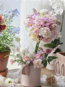 Runde Box für Blumenverpackung, luxuriöse Papier-/Kartonschachteln mit Deckel für Valentinstag, Hochzeit DIY Dekoration Schmuck Aufbewahrung Accessoires (Rosa)