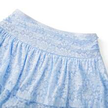 Women Tiered Ruffled Short Skirts Floral Lace Sheer Mid Rise Lined Cute Flowy Mini Skirts - Blue - View 5
