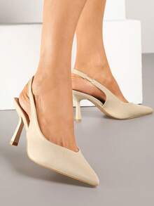 Tacones altos de moda de punta fina para uso diario de mujer - Beis - Ver 2